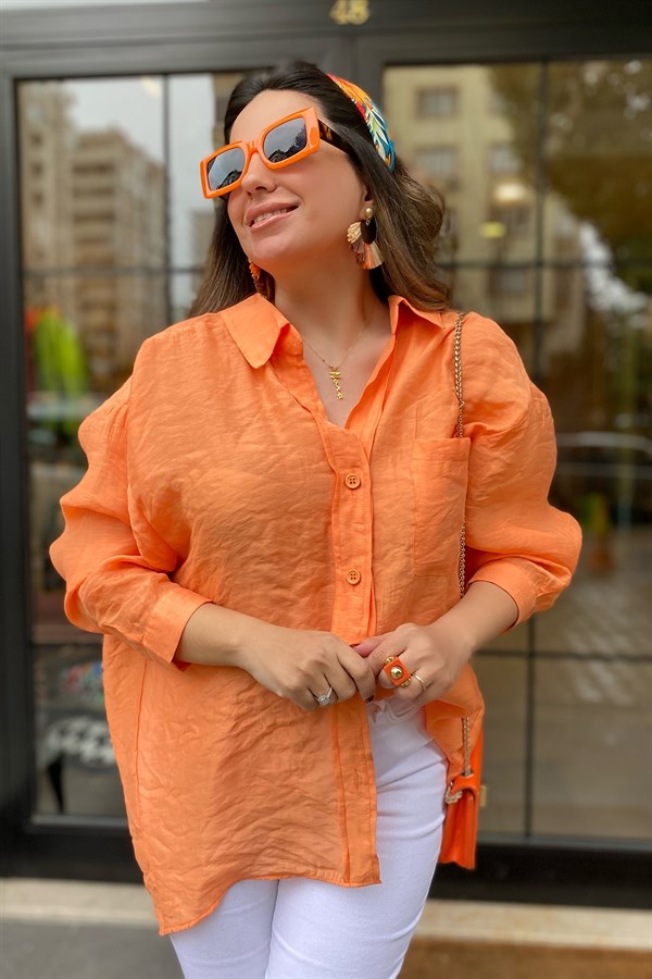 Düşük Omuz Oversize Orange Gömlek