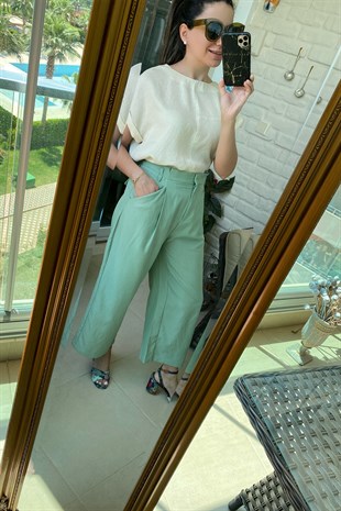 Yeşil Yüksek Bel Tensel Pantolon